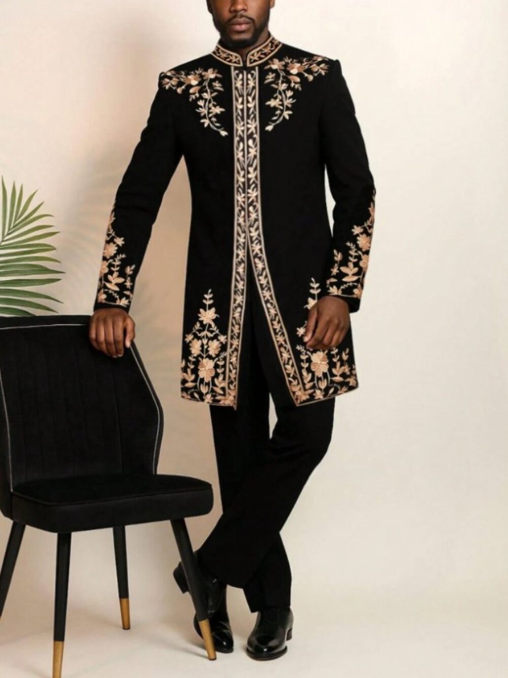 Malik African Style Embroidered Mid Length Top and Pant Set